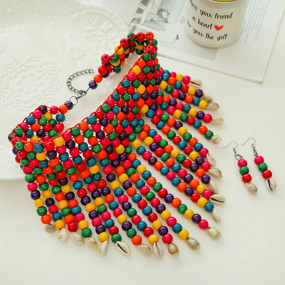 Layered beaded necklace and earring'a set