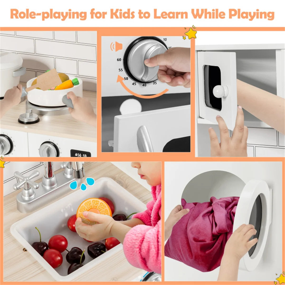 Wood Kitchen Playset with Washing Machine For Kid's