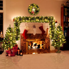 (4Pcs) Pre-lit Christmas Tree Comes With Garland, Wreath and 2 Small Christmas Trees with LED Lights