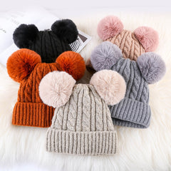 Faux Fur Double Pom Pom Hat