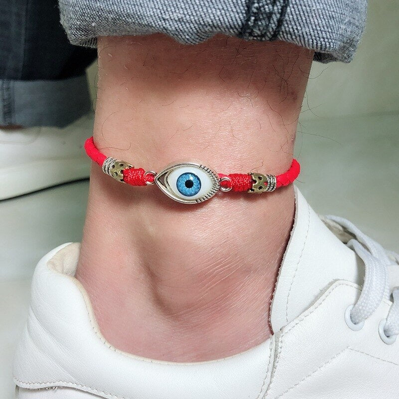 Evil eye Black leather anklet