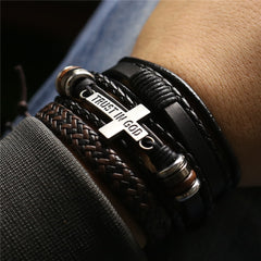 TRUST IN GOD 3 Pc Leather Bracelet Set