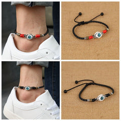 Evil eye Black leather anklet