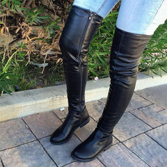 Stretch Pleather Knee High Boot's