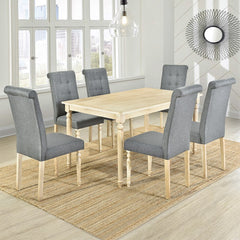 Wood Dining Table Set Of 7 with 6 High Back Upholstered Dining Chairs