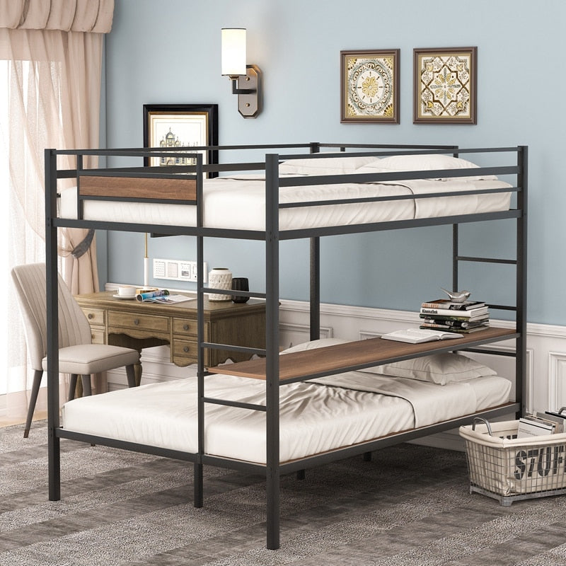 Metal Full Size Over Twin Bunk Bed With Shelves