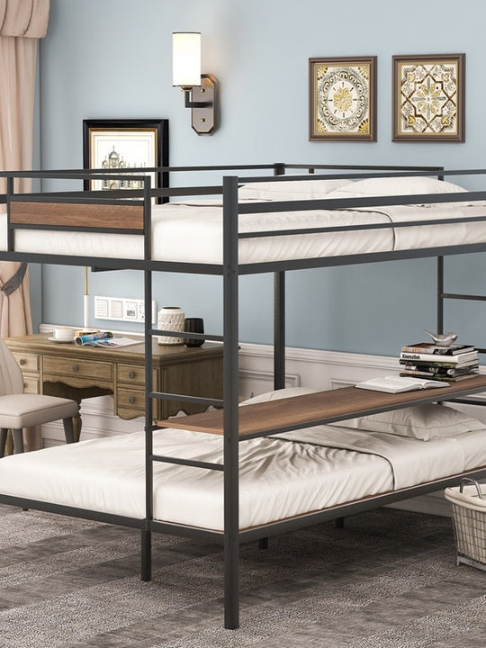 Metal Full Size Over Twin Bunk Bed With Shelves