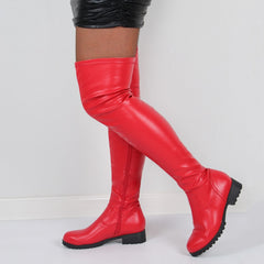 Stretch Pleather Knee High Boot's