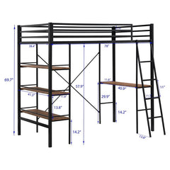 Multi Use Single Layer Twin Bunkbed With Shelves And Desk