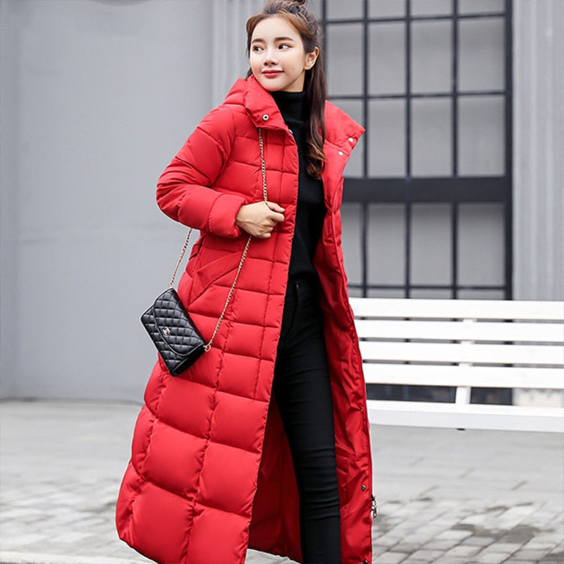 Ankle Length Down Coat For Women W/ Two Toned Fur Collar