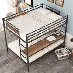 Metal Full Size Over Twin Bunk Bed With Shelves