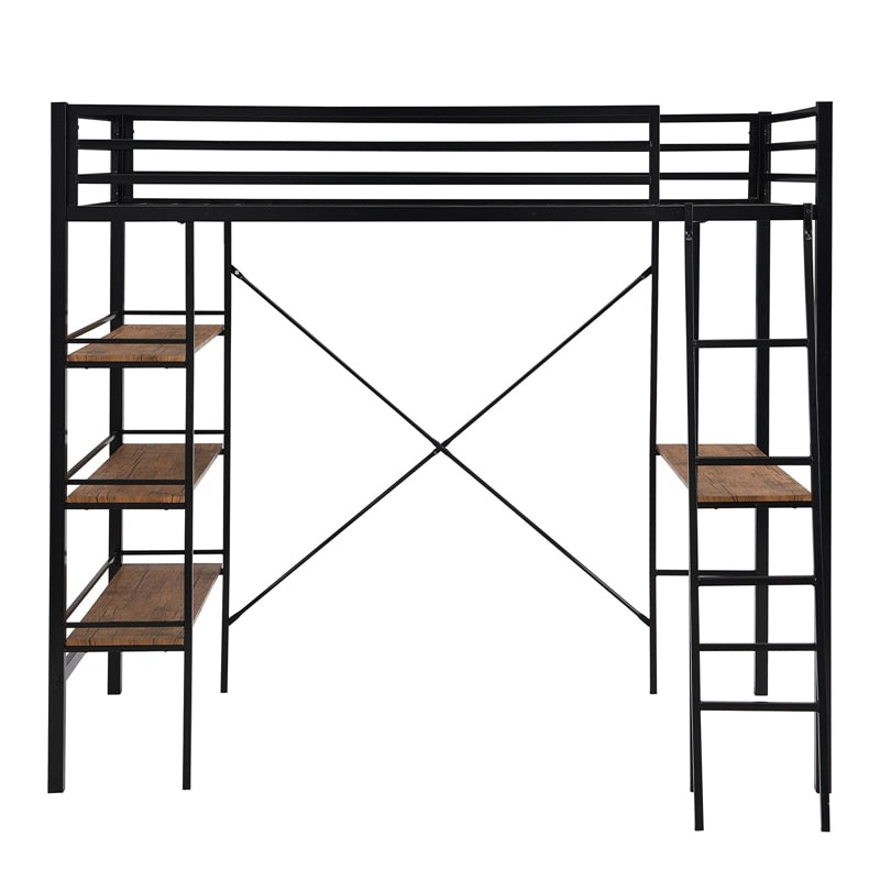 Multi Use Single Layer Twin Bunkbed With Shelves And Desk