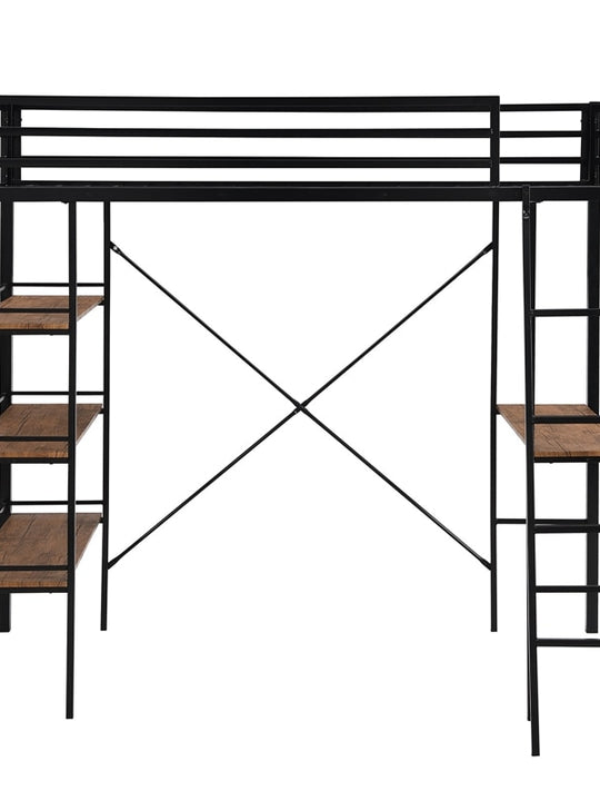 Multi Use Single Layer Twin Bunkbed With Shelves And Desk