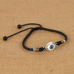 Evil eye Black leather anklet