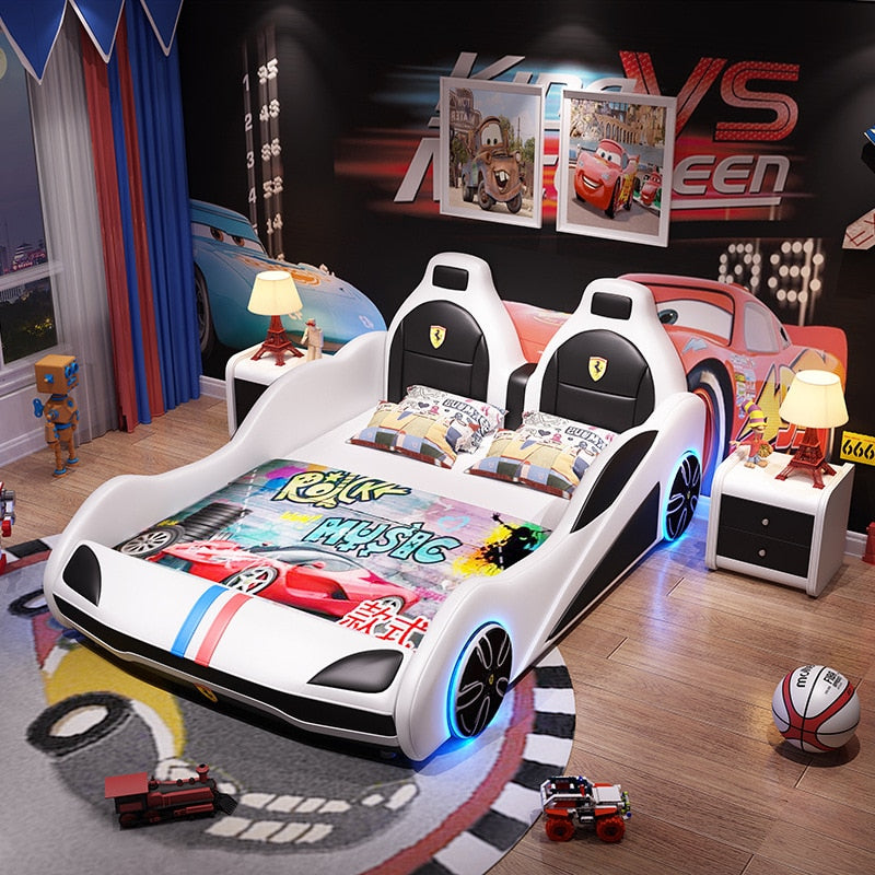 Led Car Light Up Bed With Storage For Boys