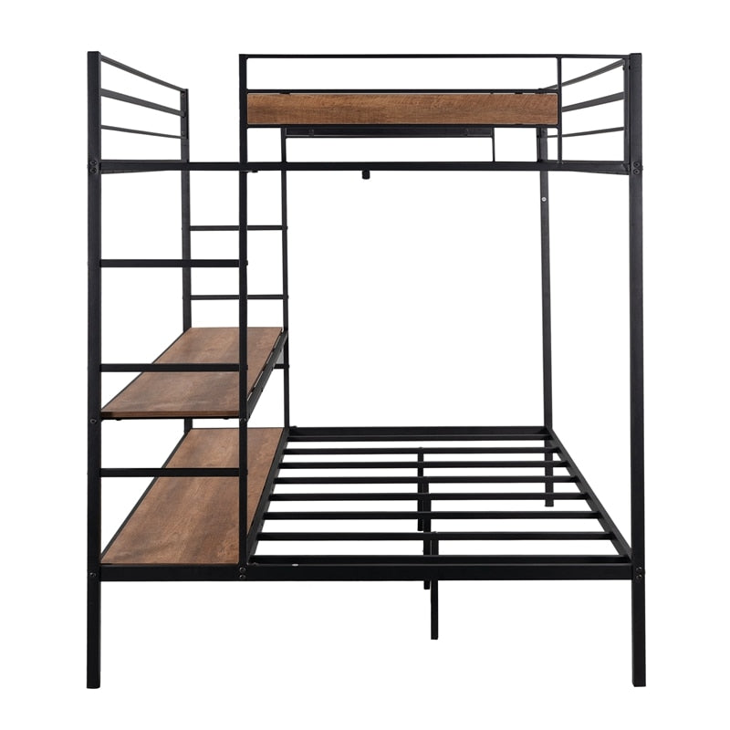 Metal Full Size Over Twin Bunk Bed With Shelves