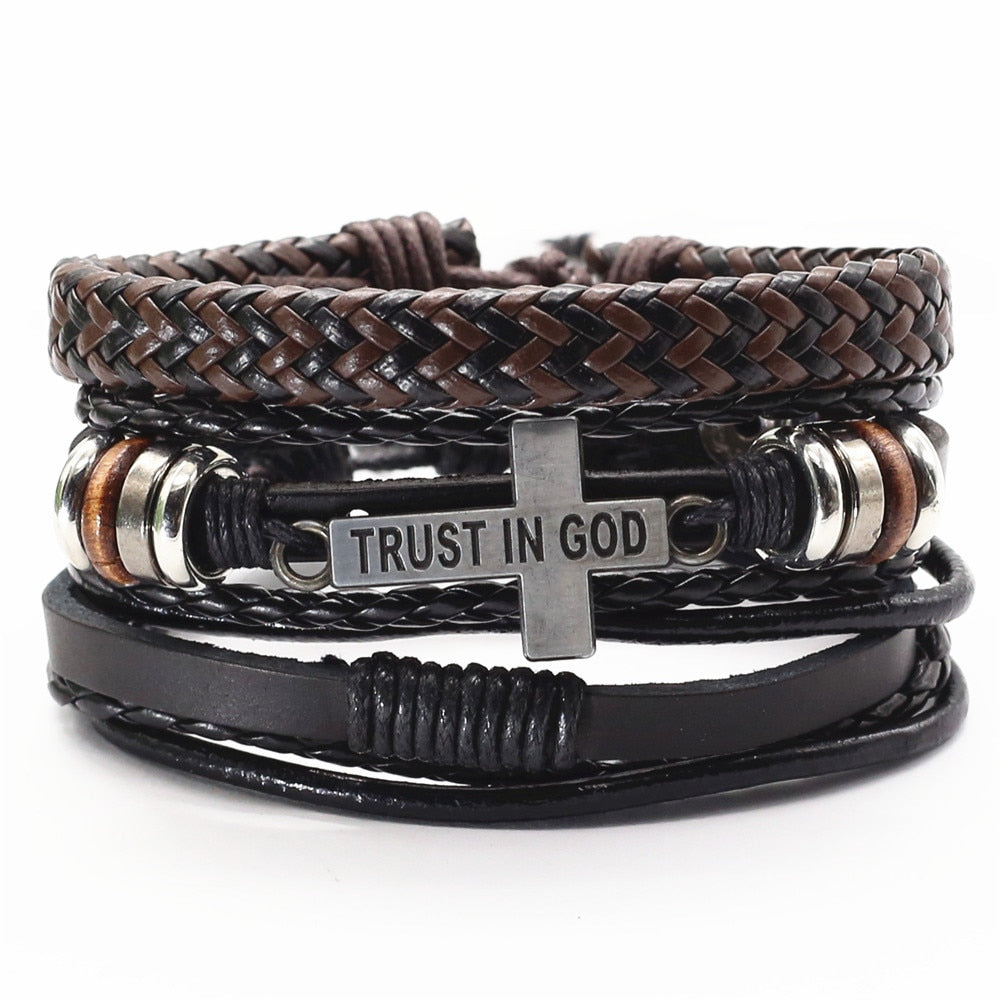 TRUST IN GOD 3 Pc Leather Bracelet Set