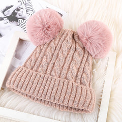 Faux Fur Double Pom Pom Hat