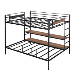 Metal Full Size Over Twin Bunk Bed With Shelves