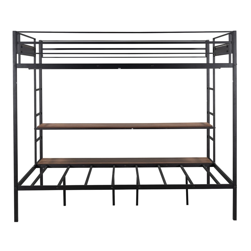 Metal Full Size Over Twin Bunk Bed With Shelves