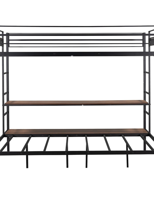 Metal Full Size Over Twin Bunk Bed With Shelves