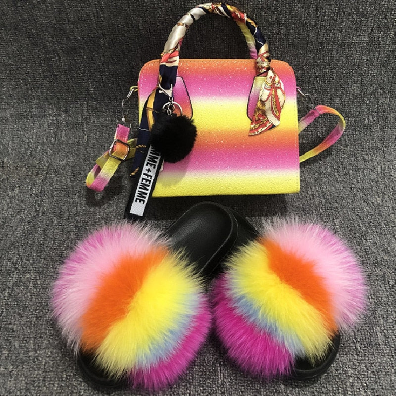 "Stay Fly" Fur Slides & Purse Set