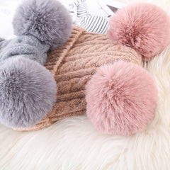 Faux Fur Double Pom Pom Hat