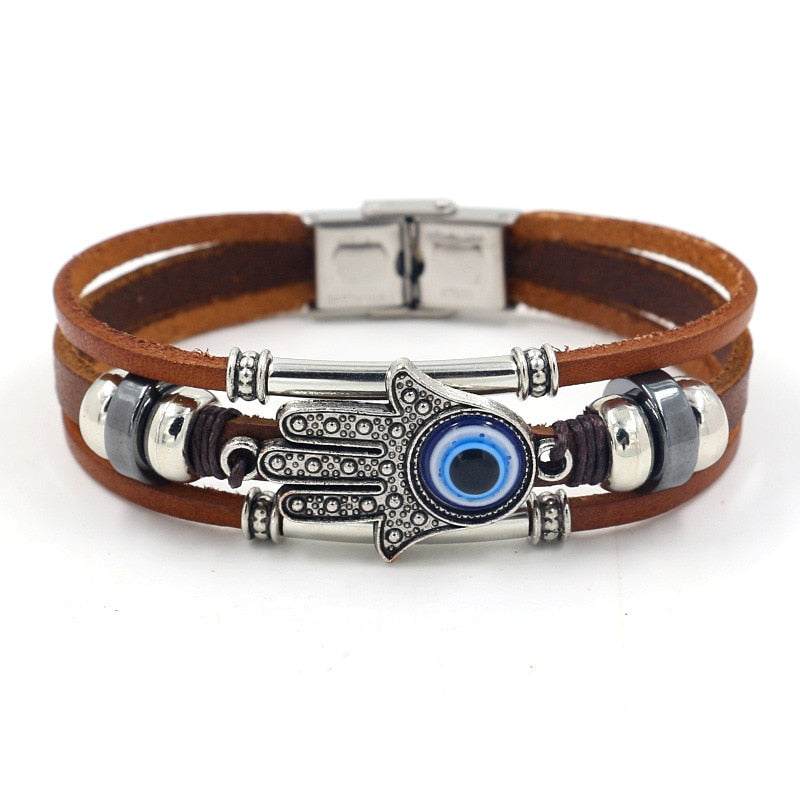 Evil Eye Leather Bracelet