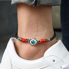 Evil eye Black leather anklet