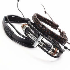 TRUST IN GOD 3 Pc Leather Bracelet Set