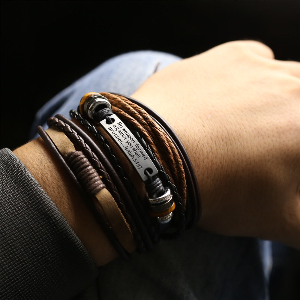 TRUST IN GOD 3 Pc Leather Bracelet Set