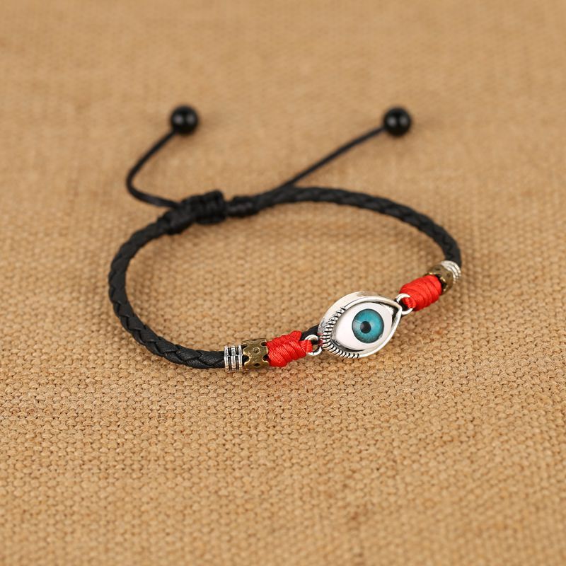 Evil eye Black leather anklet