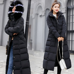 Ankle Length Down Coat For Women W/ Two Toned Fur Collar