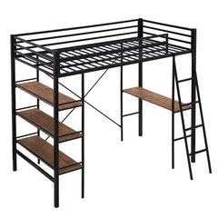 Multi Use Single Layer Twin Bunkbed With Shelves And Desk