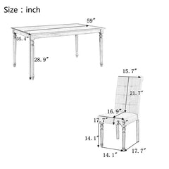 Wood Dining Table Set Of 7 with 6 High Back Upholstered Dining Chairs