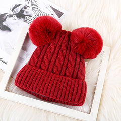 Faux Fur Double Pom Pom Hat