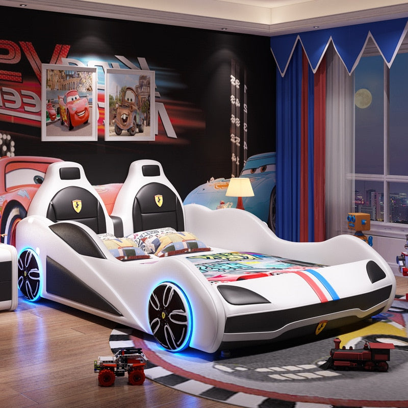 Led Car Light Up Bed With Storage For Boys