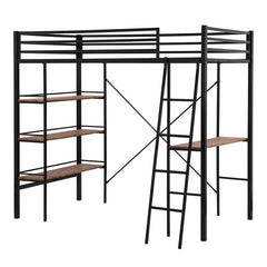 Multi Use Single Layer Twin Bunkbed With Shelves And Desk