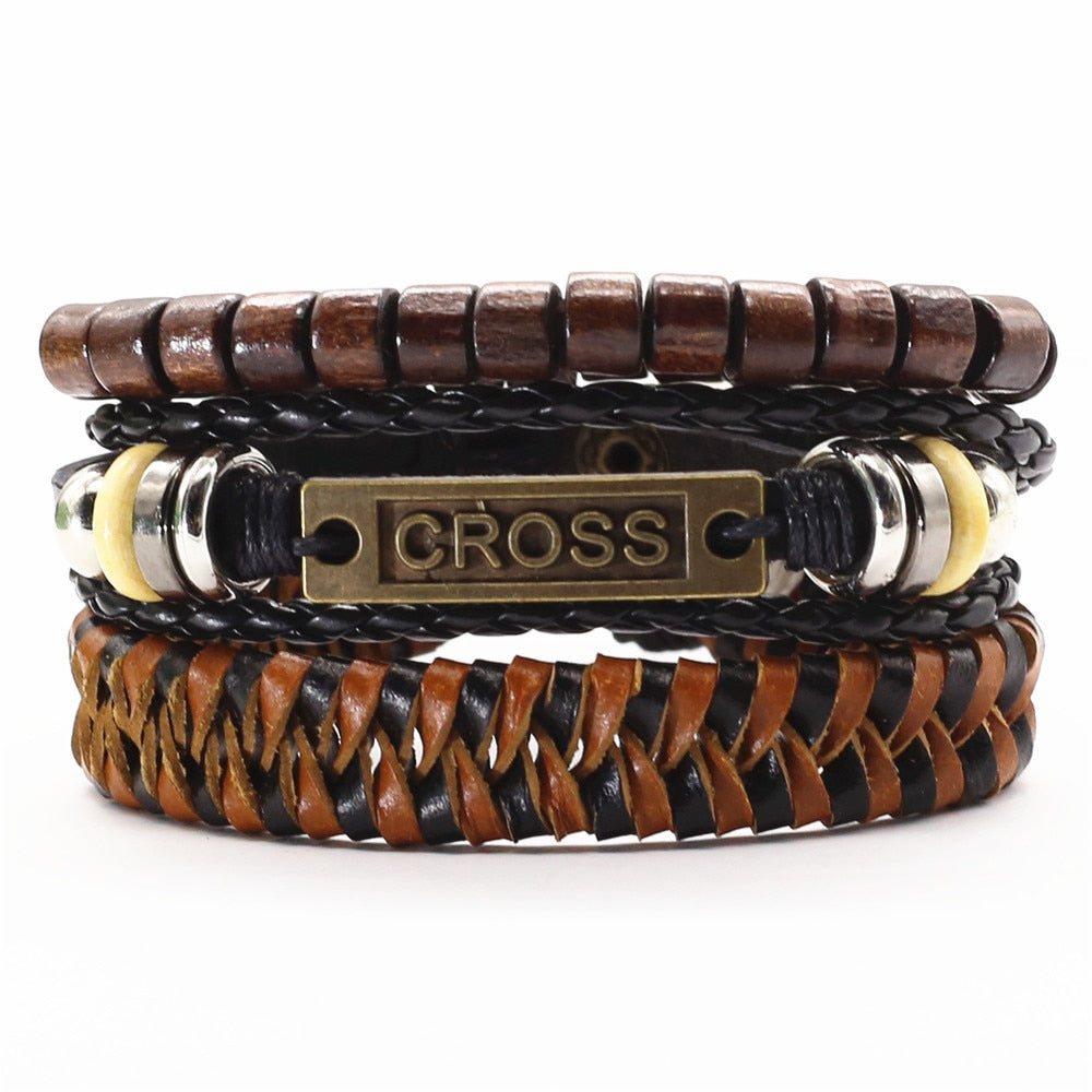 TRUST IN GOD 3 Pc Leather Bracelet Set