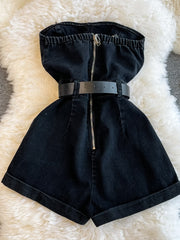 Blue Jean Romper With Belt