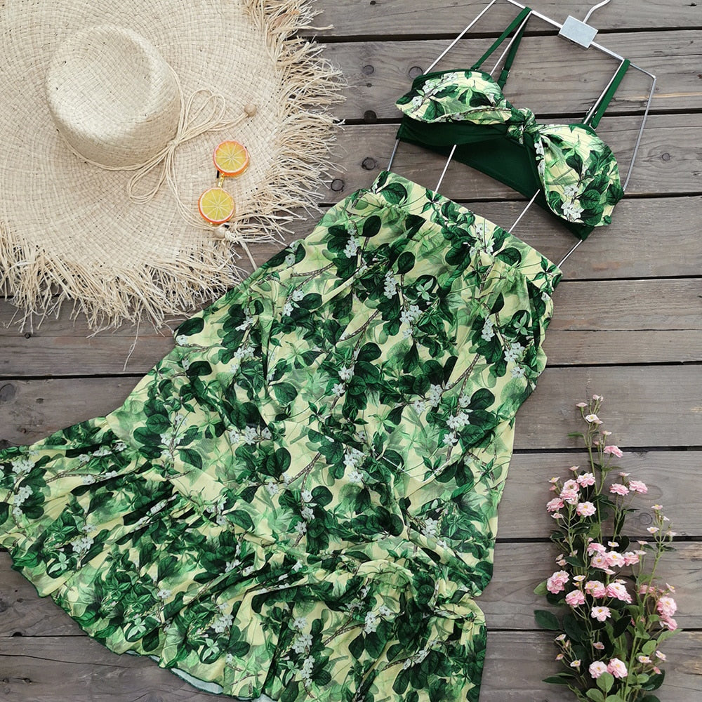 Green Leaf 3 Piece Swimsuit