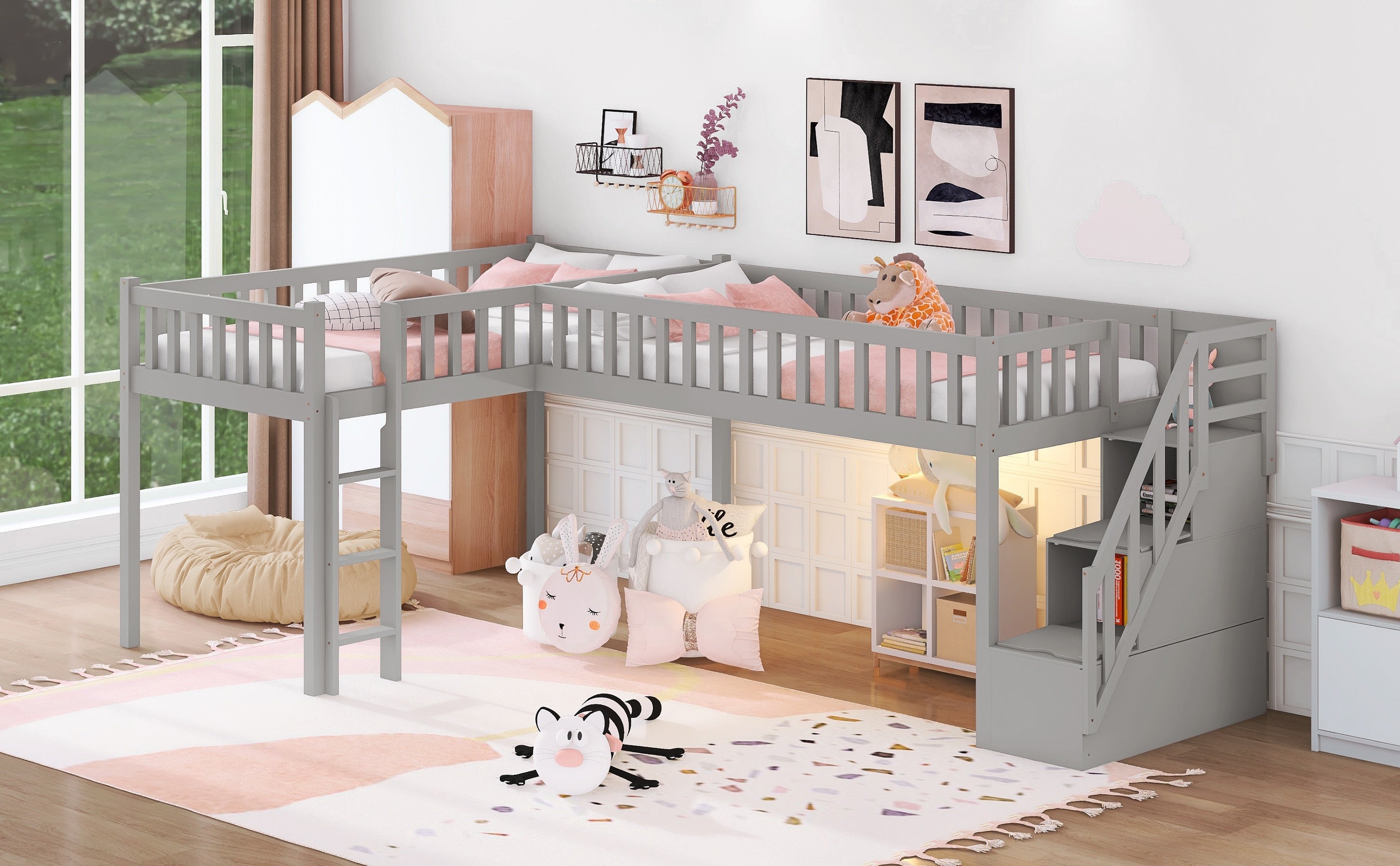 Loft Style L-Shape Twin Bunk Bed