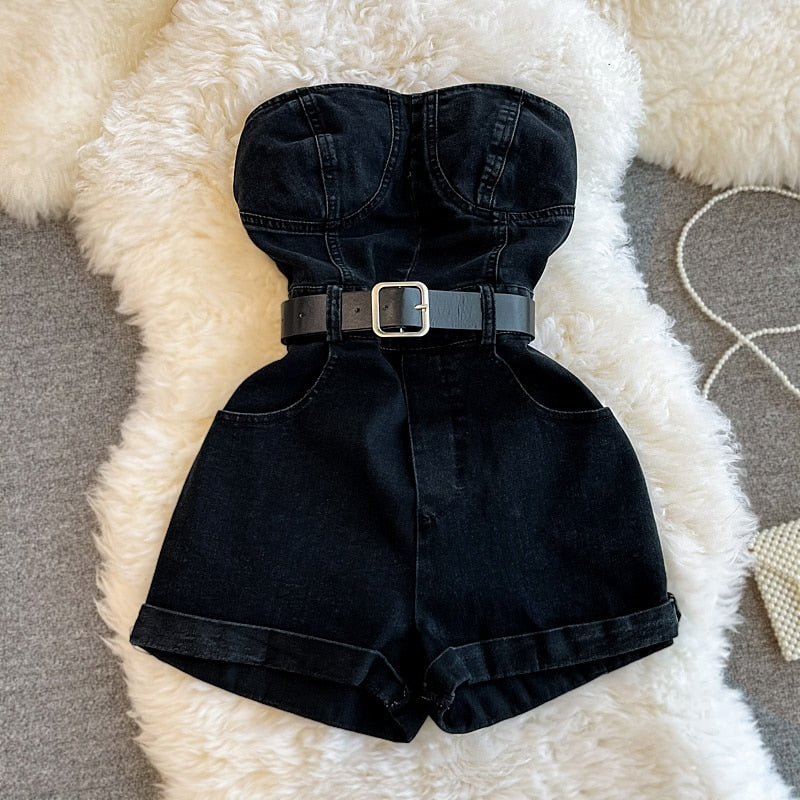 Blue Jean Romper With Belt