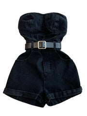 Blue Jean Romper With Belt