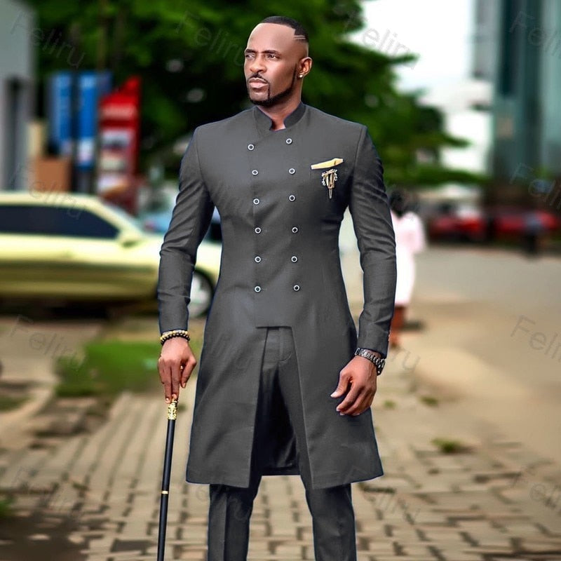 2 Piece Long Coat Tuxedo Suit