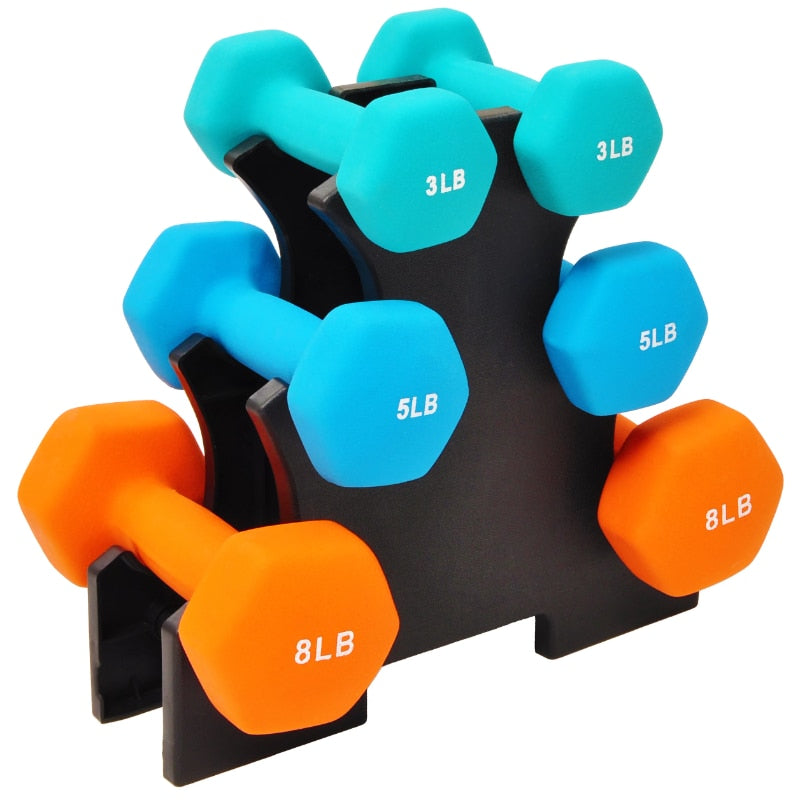 Dumbbell Weight Lifting Set with Stand (3lbs, 5lbs, 8lbs Set)