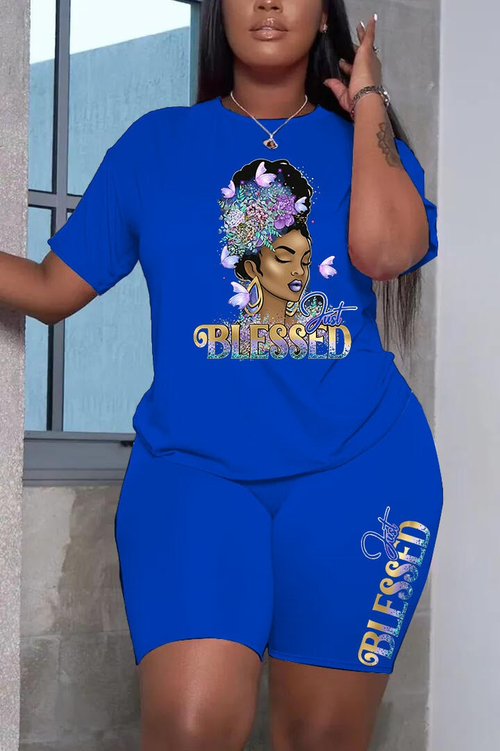 Plus Size "Blessed" 2 Piece Short Set