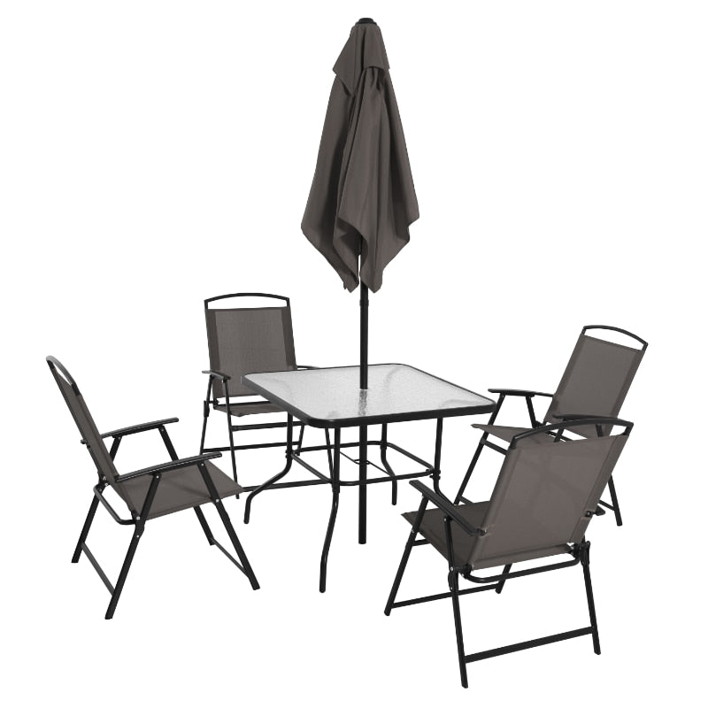 6 Piece Outdoor Patio Table Set With Umbrella