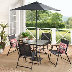 6 Piece Outdoor Patio Table Set With Umbrella