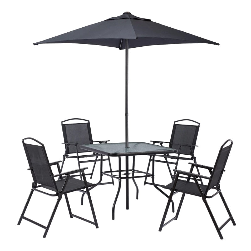 6 Piece Outdoor Patio Table Set With Umbrella